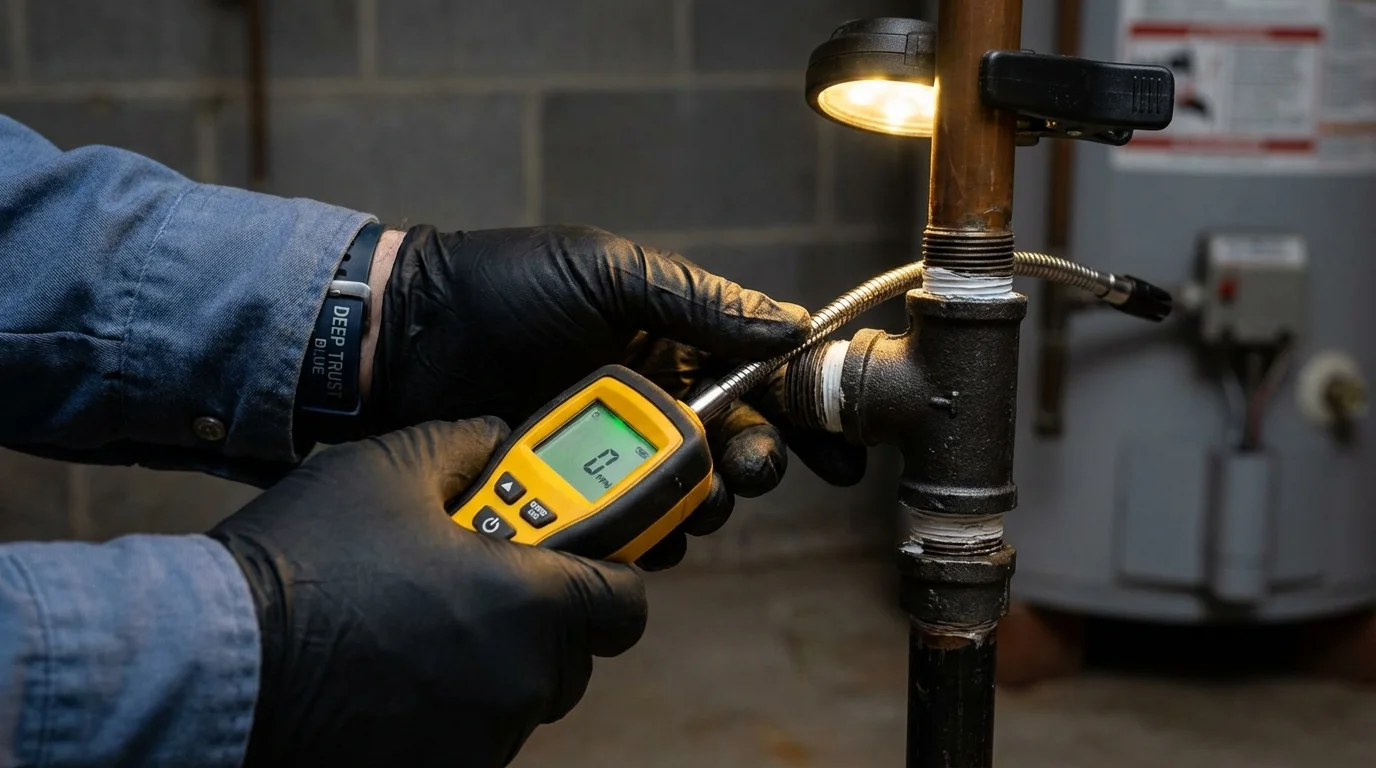 Gas leak detection with electronic sniffer by Johns Plumbing LLC in Manning