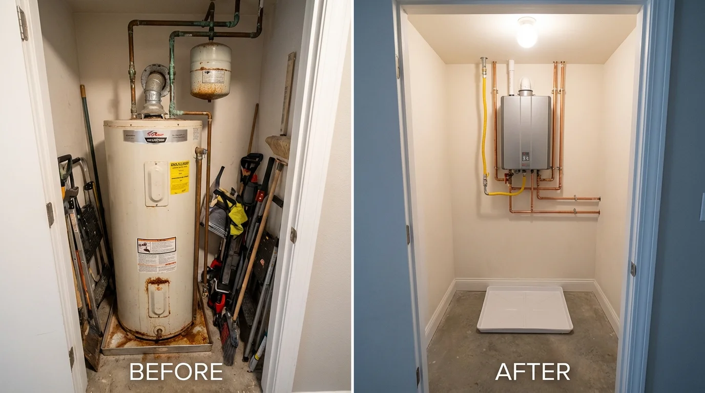 Tank water heater versus wall-mounted tankless unit comparison for Manning, IA homeowners