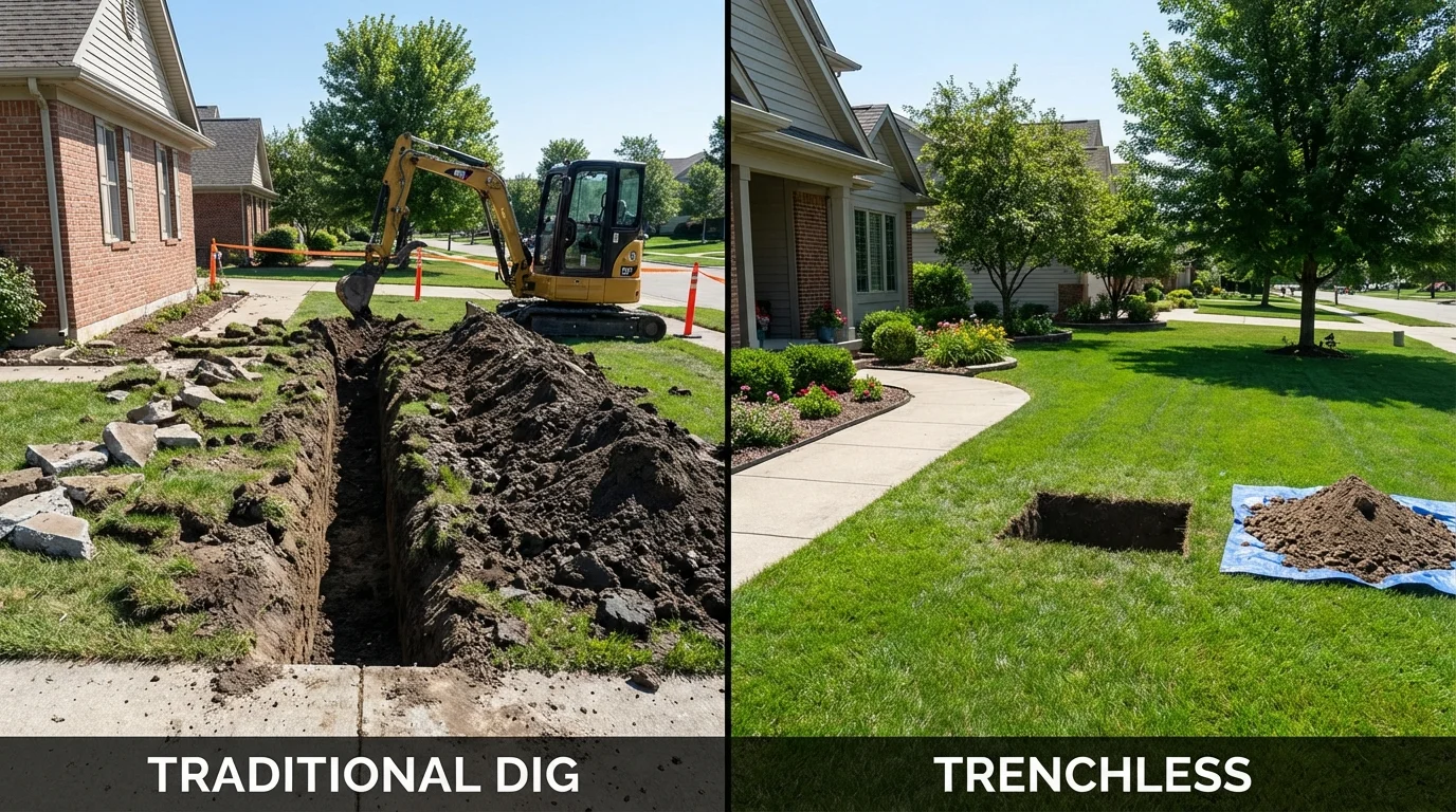 Trenchless sewer repair with minimal yard damage versus traditional excavation in Manning, IA